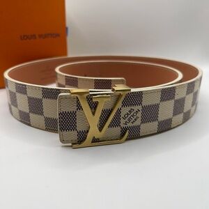 LV Damier Belt with Gold LV Buckle